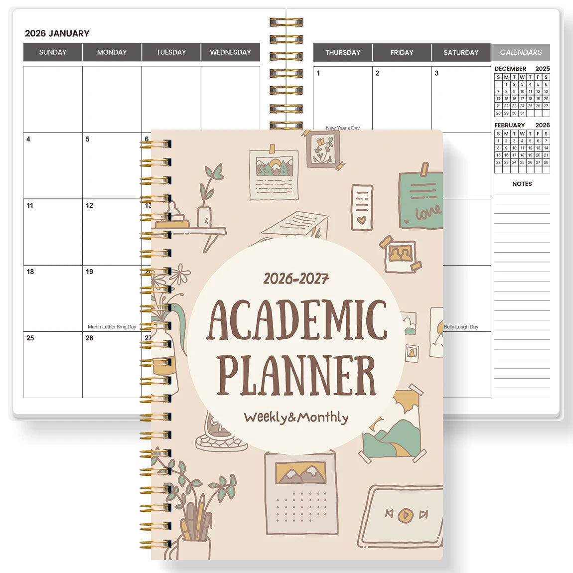 A5 2026-2027 Academic Planner Weekly Monthly Organizer, Jan 2026 to Dec 2027, School Student Teacher Spiral Notebook Calendar