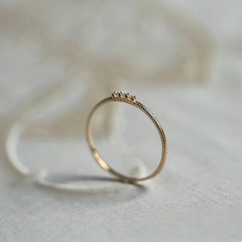  S925 Sterling Silver Plated 14K Gold Sparkling Three Zircon Rings for Women Exquisite Wedding Party Jewelry Accessories