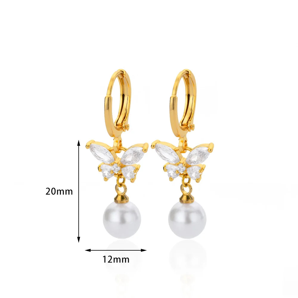 Zircon Natural Pearl Earrings For Women Gold Plated Stainless Steel Geometric Hoop Pearl Earring Wedding Bridesmaid Jewelry Gift