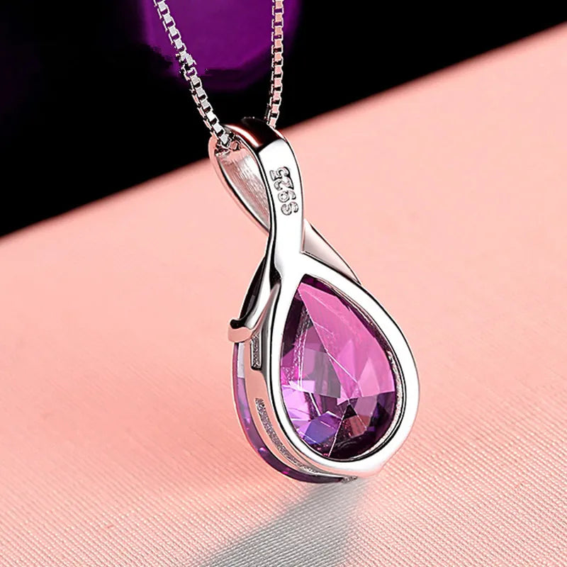 Buyee 925 Sterling Silver Luxury Pendant Chain Natural Amethyst Exquisite Sweet Necklace for Woman Fashion Jewelry Chain 45cm