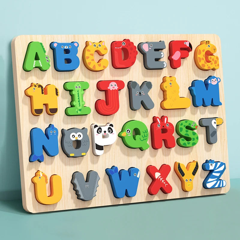 Colorful Alphabet Number Wooden Puzzles Kids Intelligent Matching Game Preschool Children Early Educational Toys