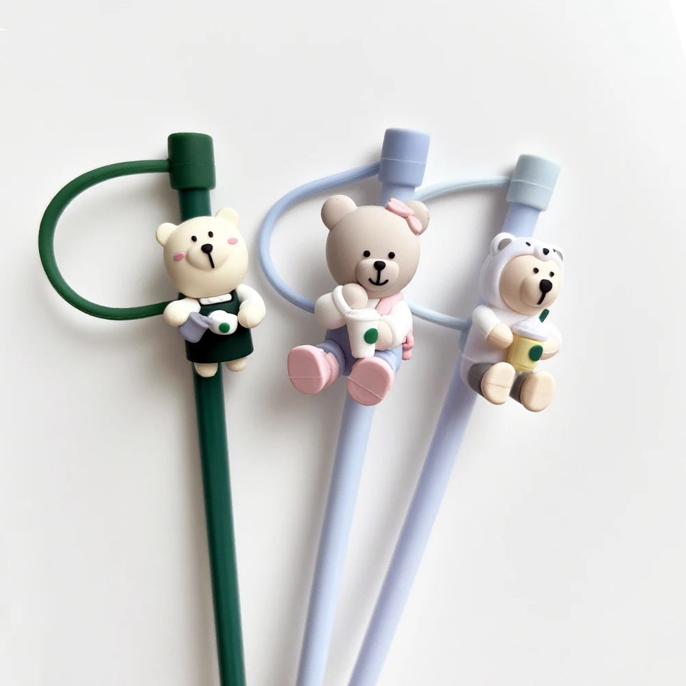 1pc Cute Bear Silicone Straw Cover Dust Plug for 7-8mm Straw Cups Tumblers Drink Lid Cap Creative Straw Toppers Cup Accessories