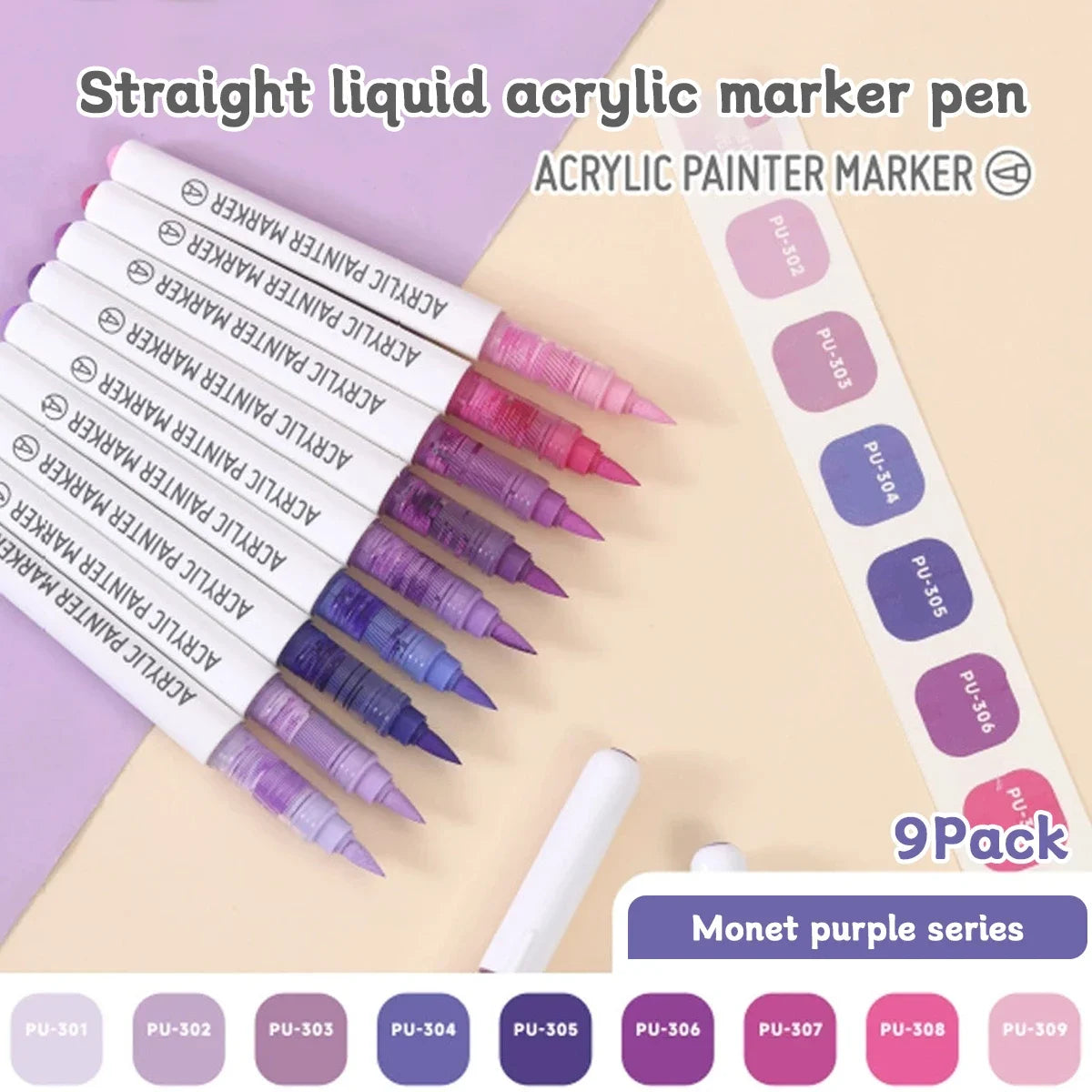 9pcs/Box MIX Color Acrylic Markers Set Kids Gift Art Rock Painting Pens Graffiti For Stone Glass Book Shoes DIY Craft Supplies
