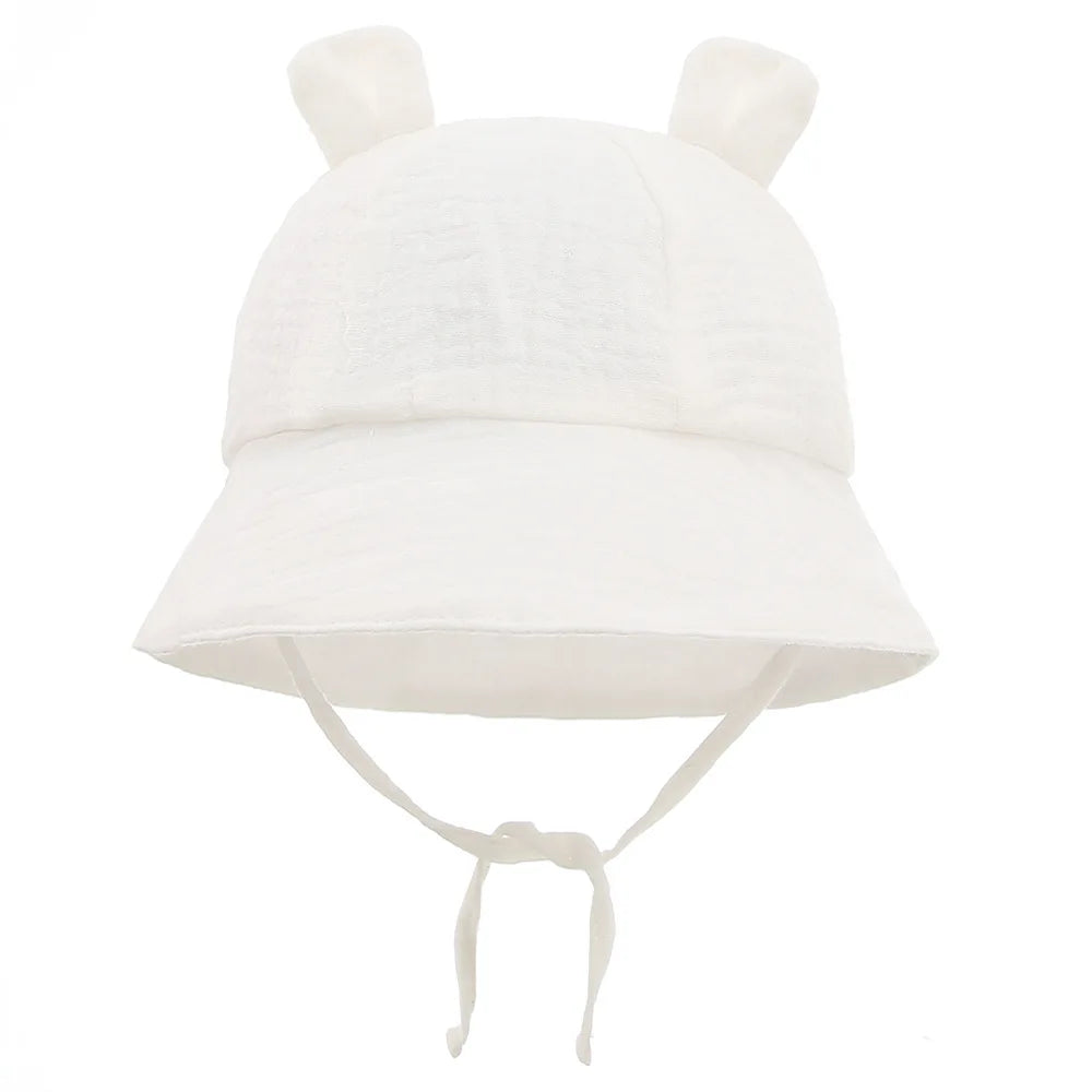 INS Summer Baby Solid Color Gauze Basin Hat New Rabbit Ear Fisherman Hat for Kids Sun Hat