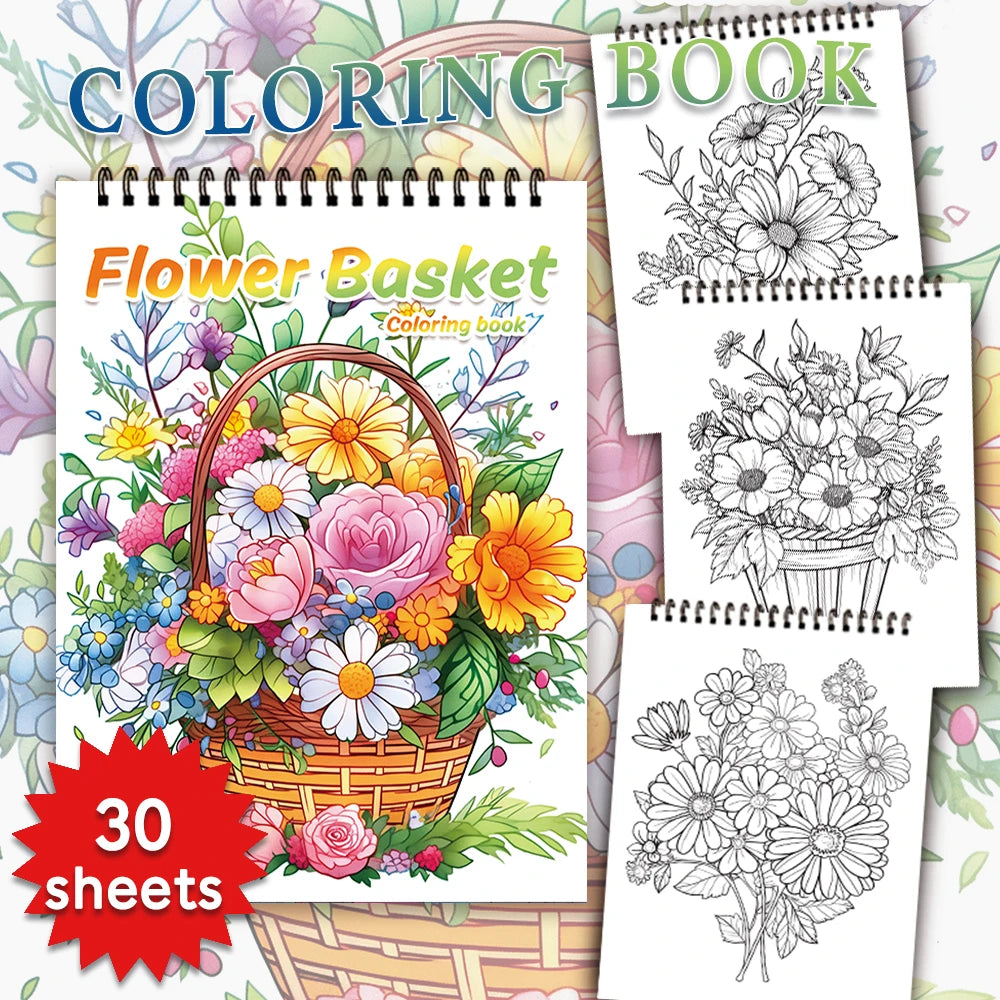 Adult coloring book - 30 Sheets Women's spiral coloring book, 11.2x 8.3 inches, drawing book, birthday gift, holiday party gift