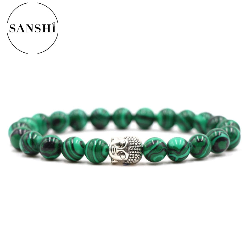SANSHI Natural Stone Beads Bracelet For Women Men Amethysts Crystals Jewelry Agates Elastic Bangle Bracelets Gift