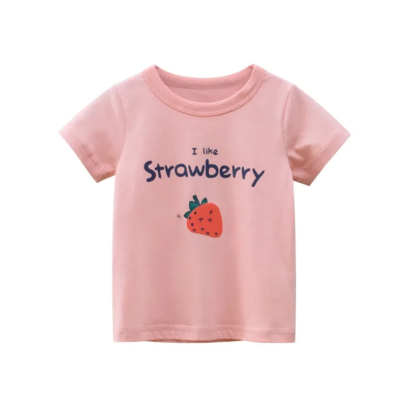 2-8T Heart Print Girls T Shirt Summer Toddler Kid Baby Clothes Short Sleeve Cotton Tshirt Childrens Cute Tee Top Infant Outfit