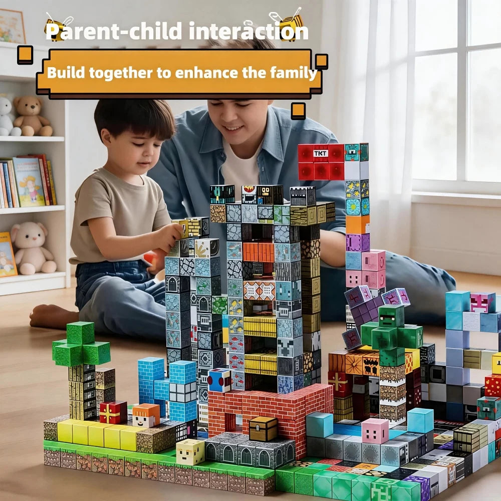 Magnetic Building Blocks Montessori STEM Sensory Toys for Mine World Kids 3+ - DIY Magnet Cube Gift for Boys & Girls