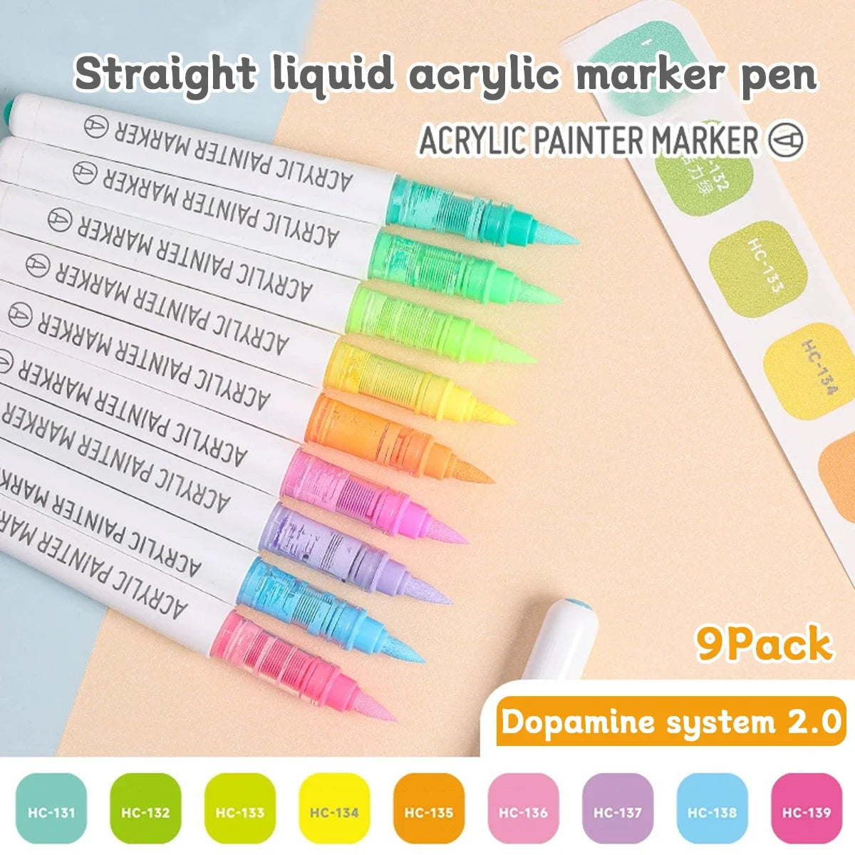 9pcs/Box MIX Color Acrylic Markers Set Kids Gift Art Rock Painting Pens Graffiti For Stone Glass Book Shoes DIY Craft Supplies
