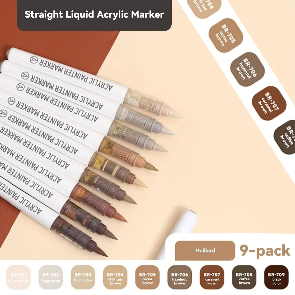 9pcs/Box Mix Color Acrylic Markers Set Art Rock Painting Pens Kids Gift Graffiti For Stone Glass Book Shoes DIY Craft Supplies