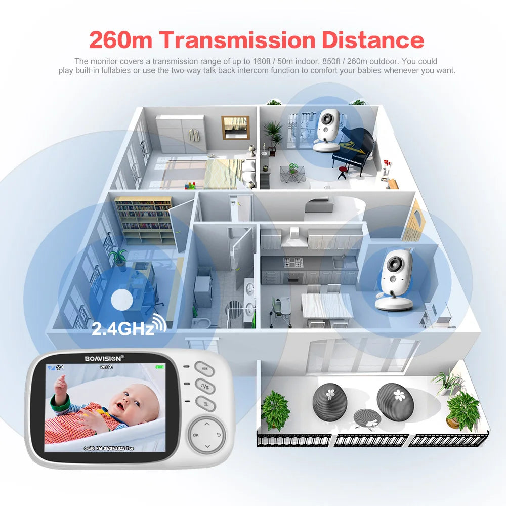 VB603 Video Baby Monitor 2.4G Wireless With 3.2 Inches LCD 2 Way Audio Talk Night Vision Surveillance Security Camera Babysitter