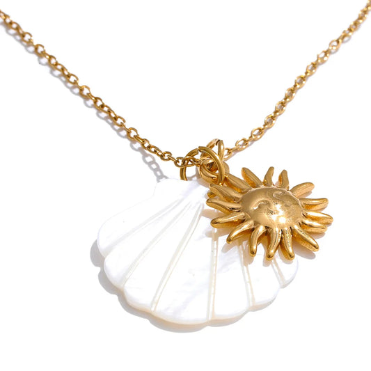 Yhpup Summer Ocean Style Shell Starfish Conch Pendant Necklace 18K Gold Color Plated Waterproof Charm Jewelry Gift