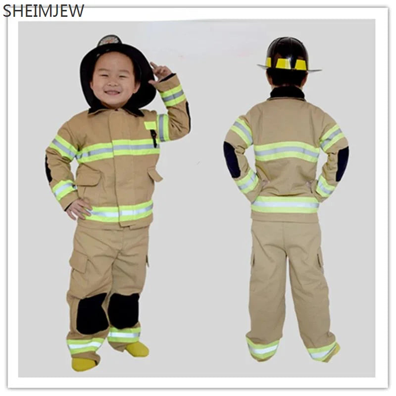 Fireman Sam Cosplay Costumes Linen Fancy Halloween Party Firefighter Uniform Boys Role Play Work Wear  Kids Fireman Cos Outfit