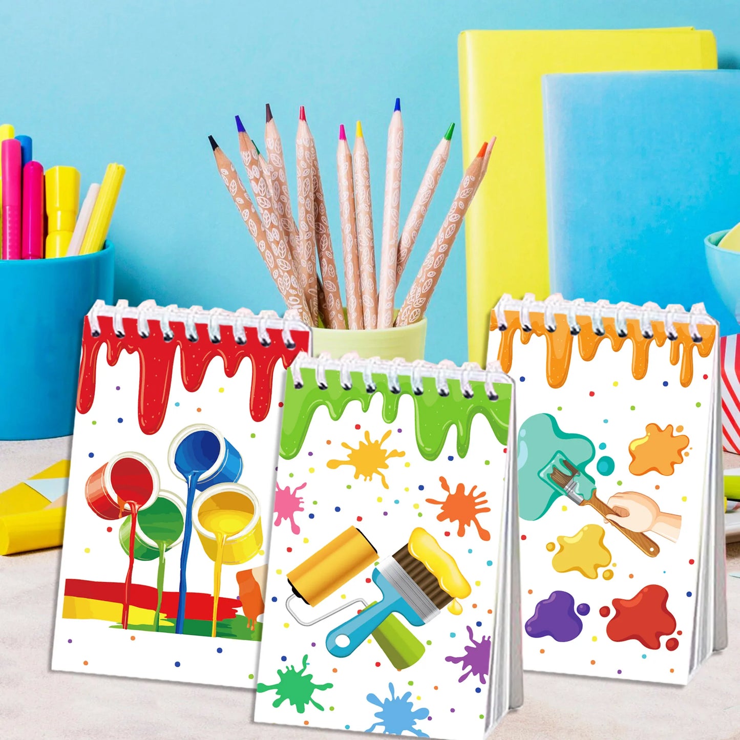 8pcs Art Color Palette Themed Mini Spiral Pocket Notebooks Memo Pad Coil Booklet Notepads For Office Stationery School Diaries