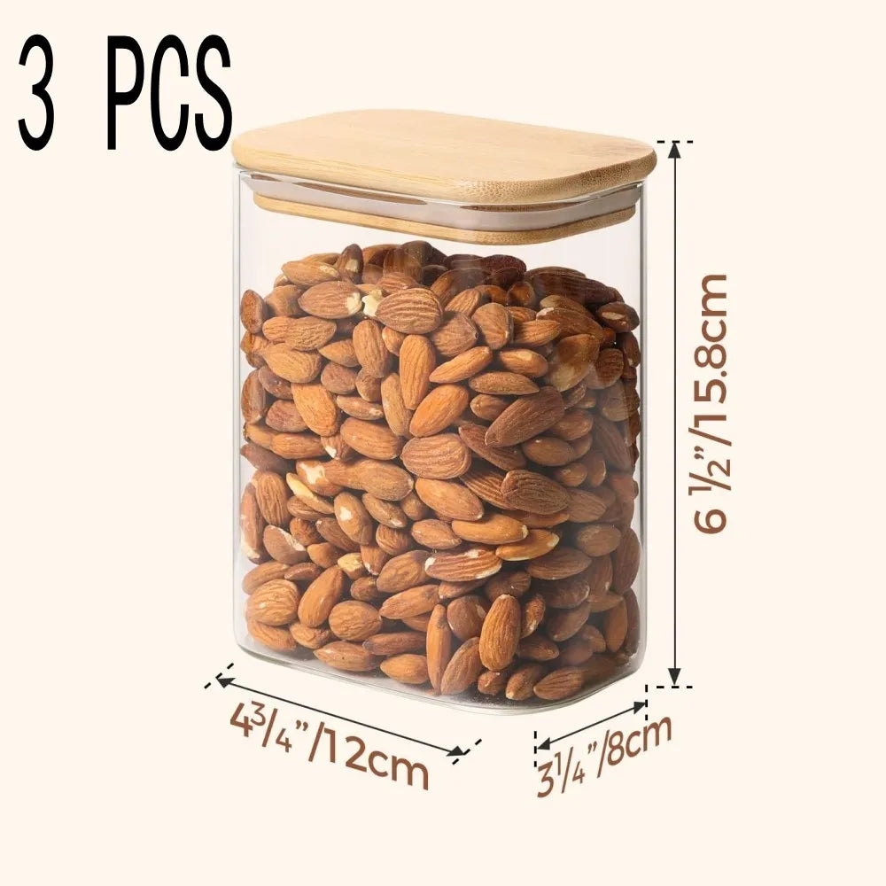 Rectangle Clear Storage Jars with Bamboo Lids For Sugar Coffee  Pantry Organizer Container for Pasta Tea Candy Nuts