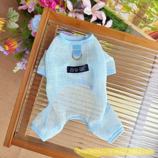 Spring Summer Dog Four Legged Jumpsuit Breathable Mesh Thin Pet Clothes Sun Protection Cooling Puppy Outfit Soft Comfortable App