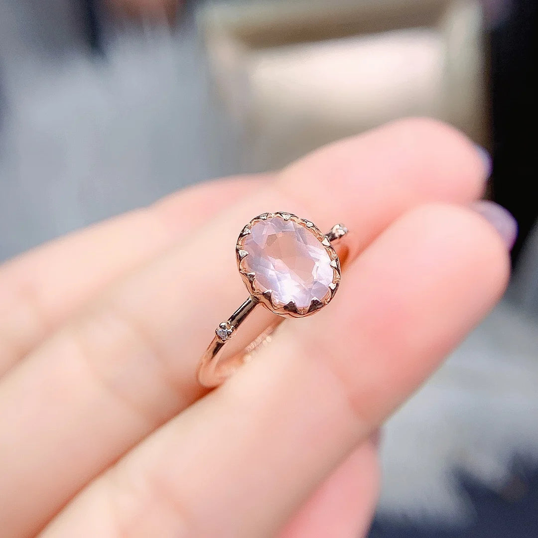 FS 6*8mm Natural Rose Quartz Simplicity Ring S925 Sterling Silver Fine Fashion Charm Weddings Jewelry for Women MeiBaPJ
