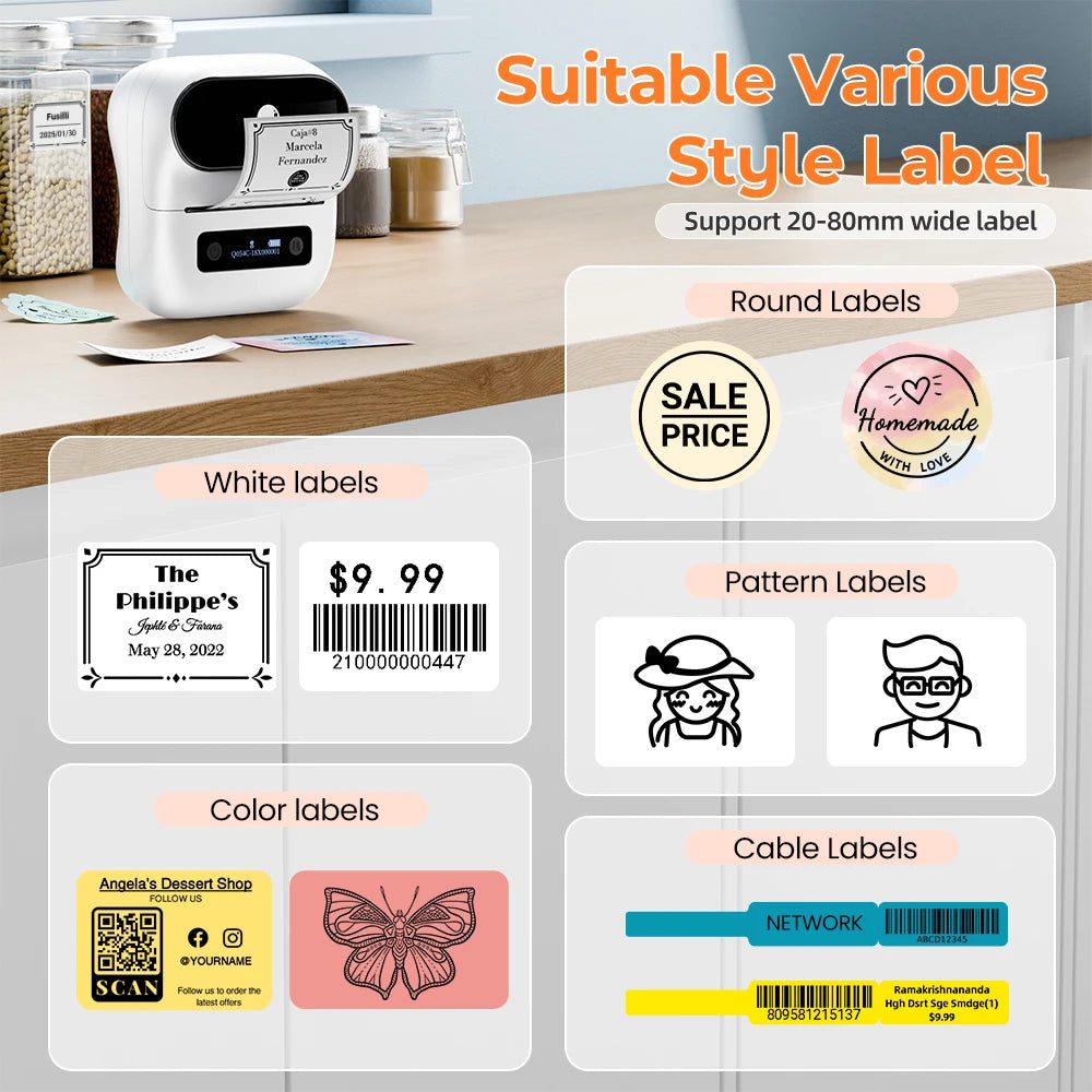 Zodzi M220 Label Printer 75mm Thermal Label Maker for Barcode Address Labeling Mailing File Folder Labels for Phone & PC