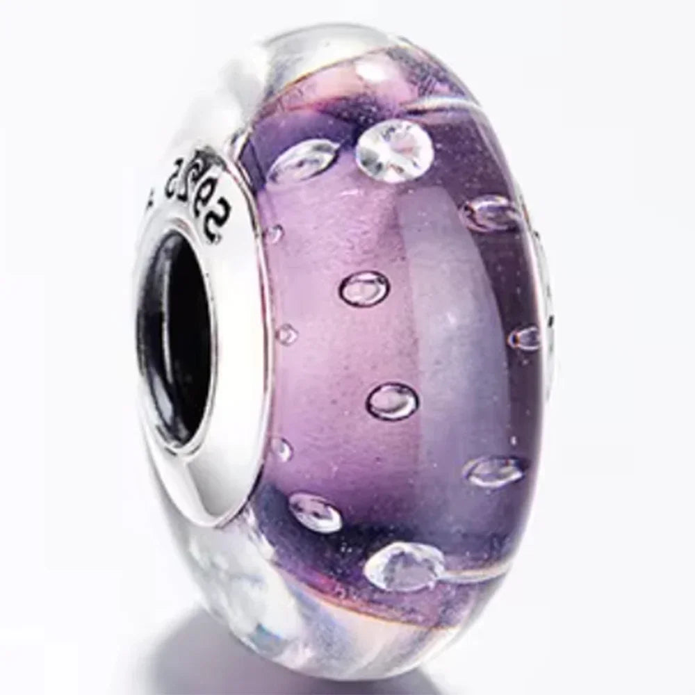 2025classic 925 Sterling Silver Colored Flower Leaf Cosmic Rainbow Murano Glass Charms Beads Fit DIY Bracelet Women Jewelry Gift