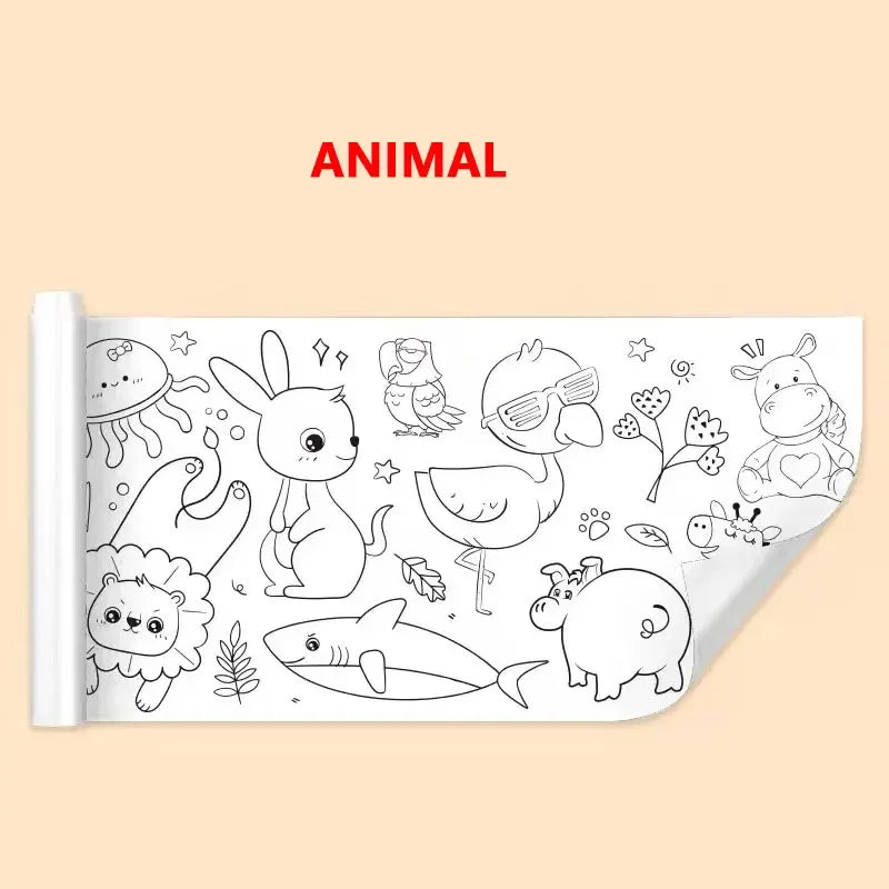 Children Drawing Roll DIY Sticky Color Filling Paper Coloring Paper Roll for Kids DIY Painting Drawing Early Educational Toys