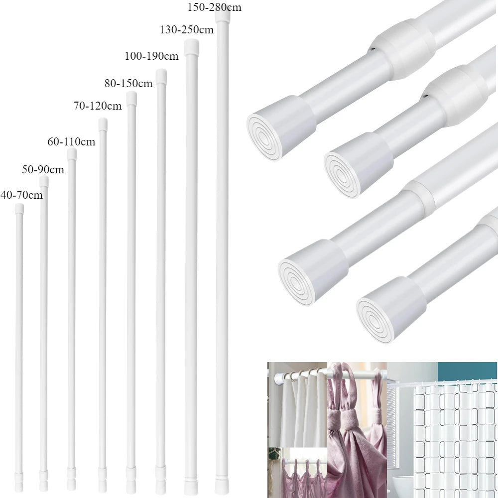 Spring Tension Curtain Rods Durable Adjustable Length Hanging Extendable Telescopic Poles for Bathroom Kitchen Cupboard No Drill