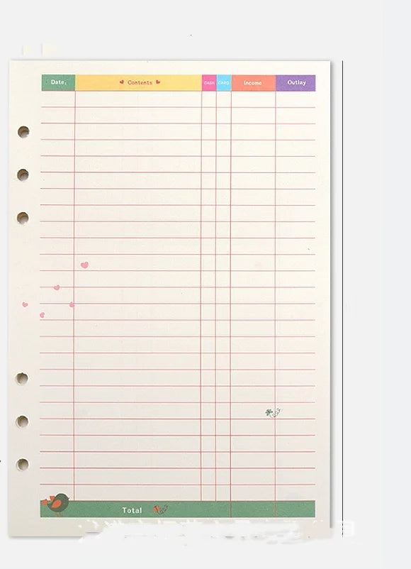2026Colored A5 A6 Loose Leaf Notebook Refill Spiral Binder Inner Page Weekly Monthly To Do Line Dot Grid Inside Paper Stationery