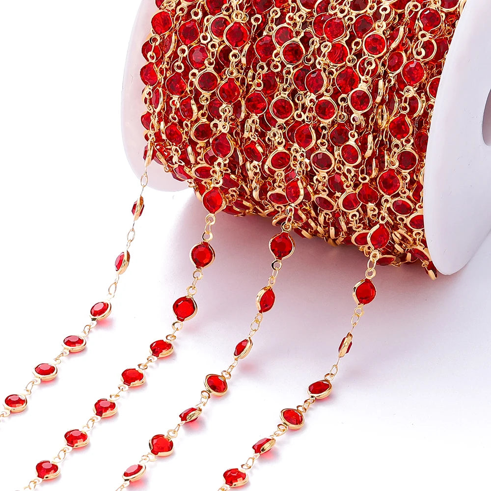 1M Crystal Zircon Stone Chain Colorful Glass Beads Chains For DIY Necklace Bracelet Jewelry Making Supplies Findings