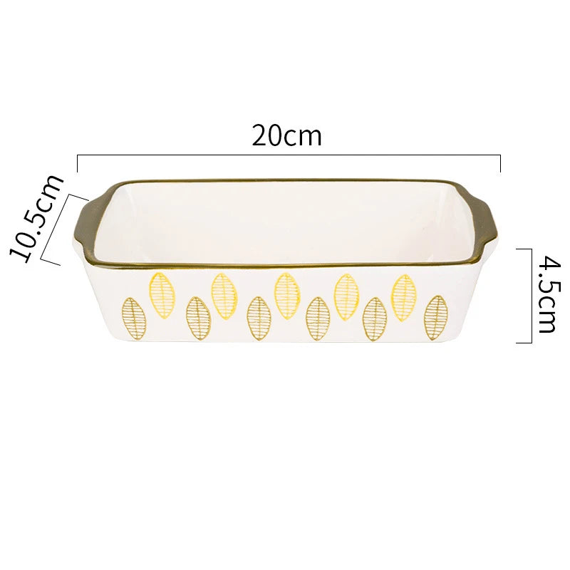 Rectangular Oval Bakeware Pan With Handle Ceramic Baking Dish Roasting Lasagna Pan Kitchen Salad Cheese Baked Pan Flowers
