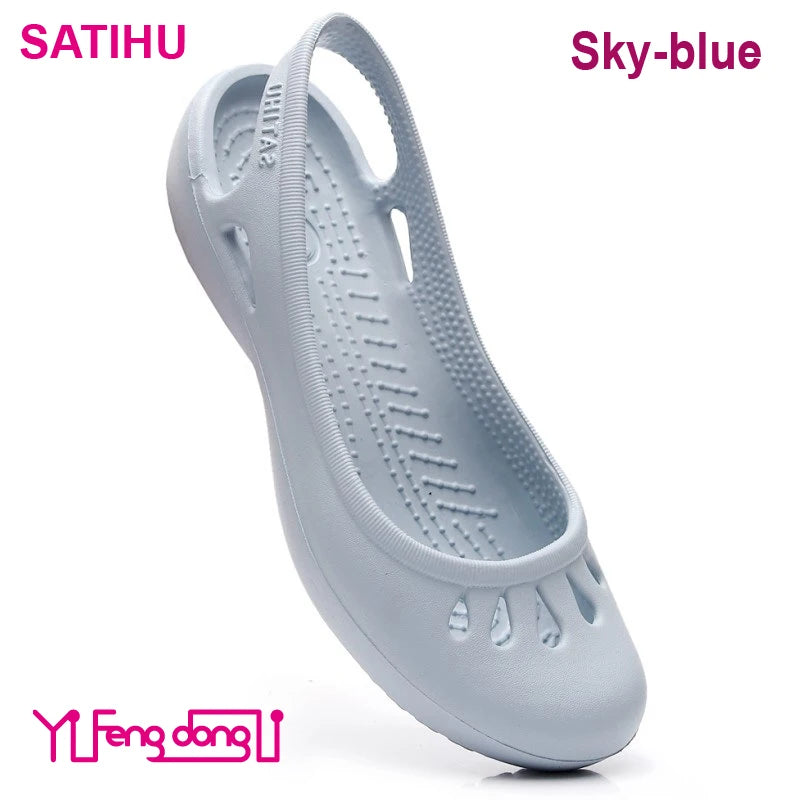 Ultralight EVA Clog Satihu Summer New Lightweight Anti Slip Hole Shoes For Women's Flat Bottom Sandals Nurse Outdoor Beach Jelly