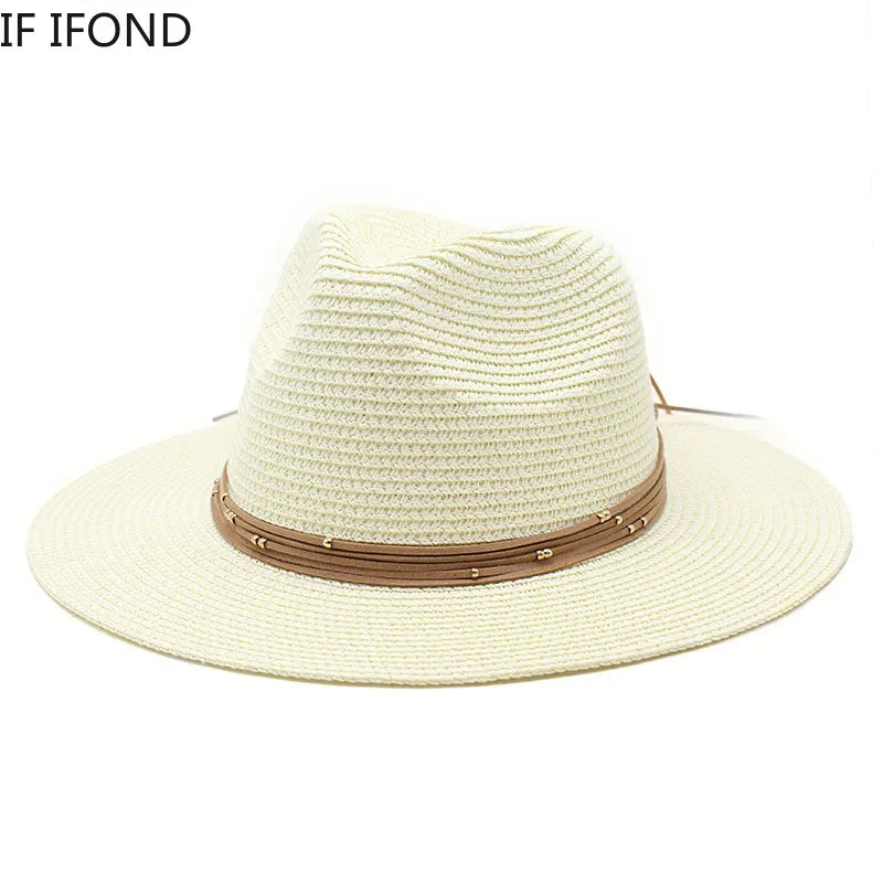 Big Size 60CM New Straw Hat 7cm Brim Summer Cooling Beach Sun Hat Outdoor Party Panama Jazz Hat Sombreros De Mujer