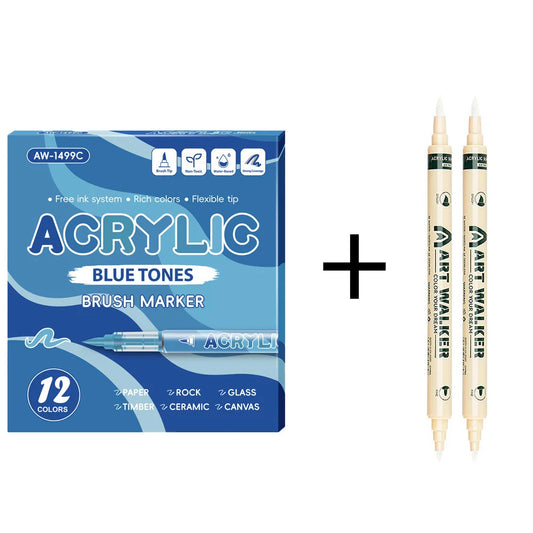 12 Colors Acrylic Markers Blue Series Drawing Smooth Soft Pen Tip for Painting DIY CD Egg for Kid Gift Art School Supplies