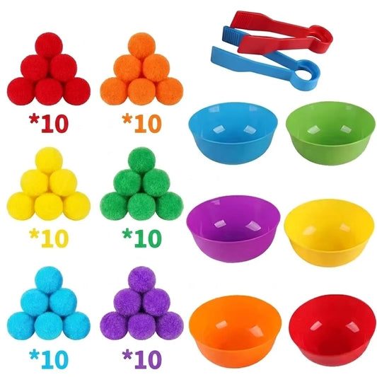 30-68PCS Kids Sorting Counting Toys  Rainbow Color Classification Bowls with Tweezers Fine Motor Training Educational Game Gifts