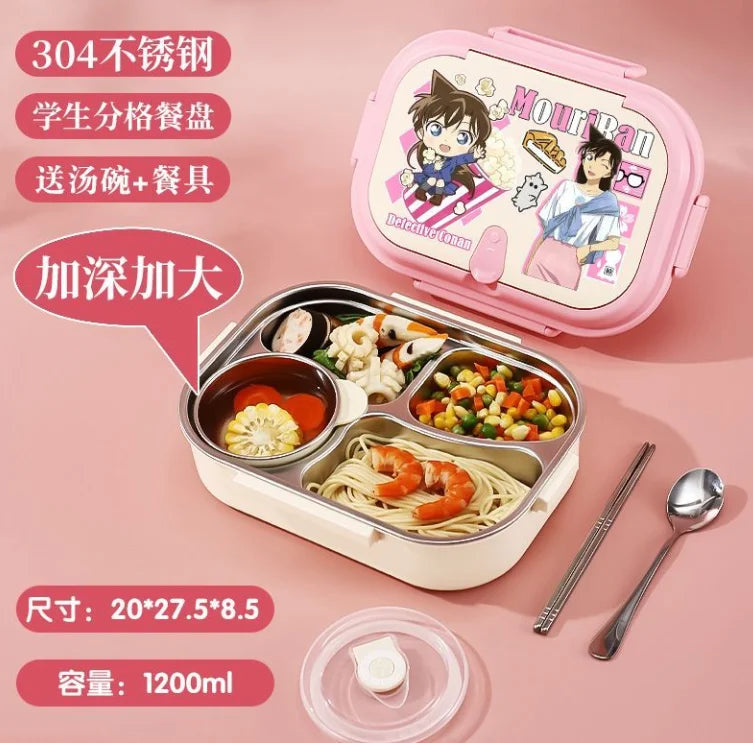Detective Conan Stainless Steel Insulated Lunch Box Cute and Stylish Bento Box with Compartments for Male and Female Students