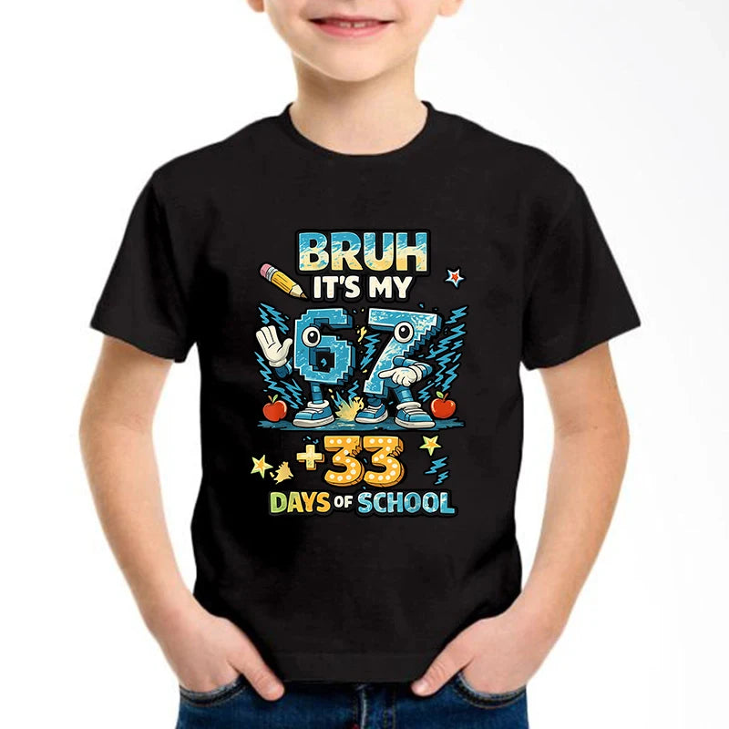 New Funny Six Seven Italian Brainrot 67 Number Graphic Print T-Shirt Boy/Girl Summer Short Sleeved Kids Comfortable Tshirt Top