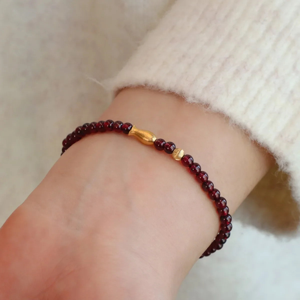 2026 3MM Garnet Bracelet with Aqua Jade & Agate, Gold Plated Stackable Beaded Bracelets for Women, Healing Crystal Gift 1420