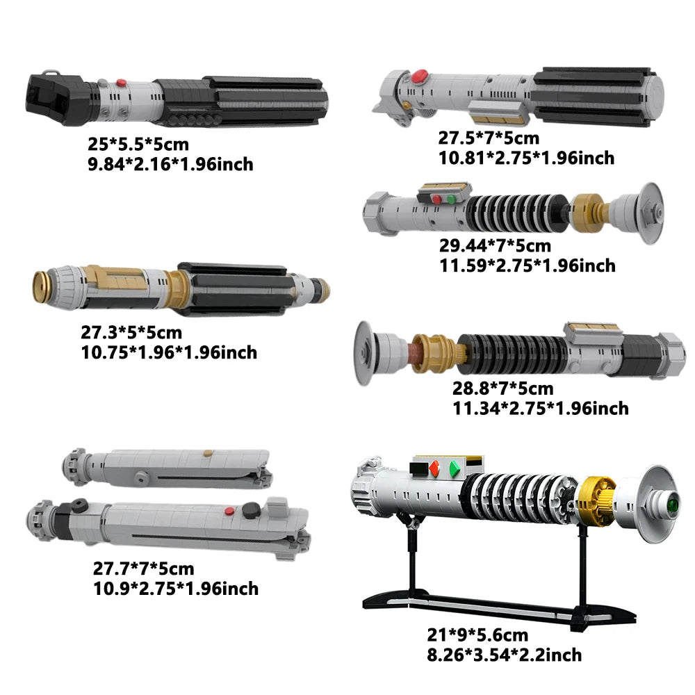 MOC Space War Lightsaber Series Building Blocks Kit with Display Stand Paper Instructions Gift Box Creative STEM Toy for Kids