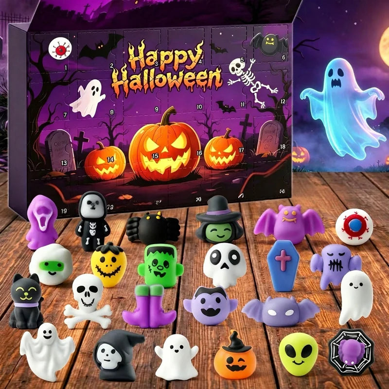 Halloween Mini Squishy Advent Calendar – Ghost, Pumpkin, Bat & Witch Blind Box