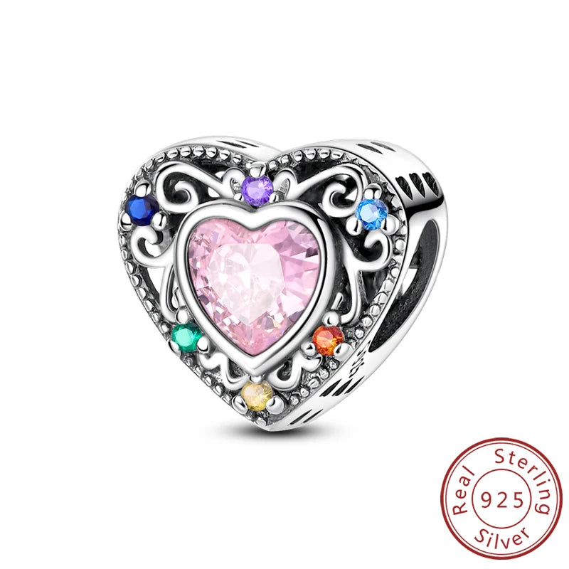 925 Sterling Silver Heart Shape Charm Beads Mother Daughter Family Pet Paw Beads Fit Bracelets Mother's Day Jewelry Gift