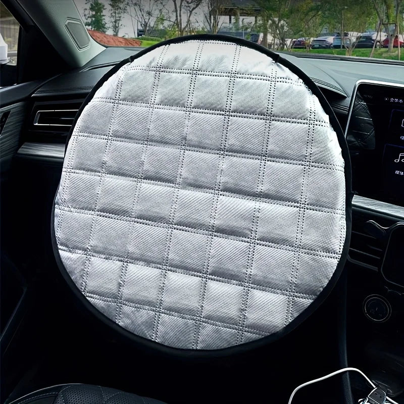 Car Steering Wheel Sun Cover 43cm Aluminum Foil Folding Cooling & Heat insulation Shield Sunscreen Cover Car Interior for Summer