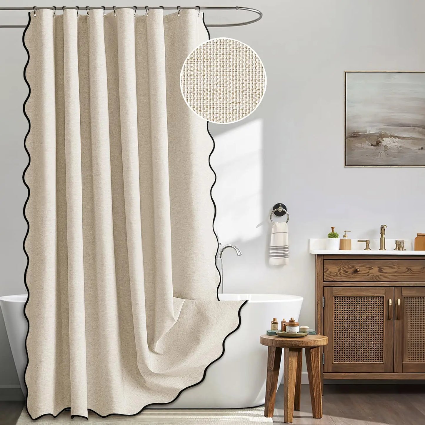 14 Colors Waterproof Shower Curtain with Wavy Edge & Scalloped Design - Quick Drying Splash Resistant Bathroom Decor