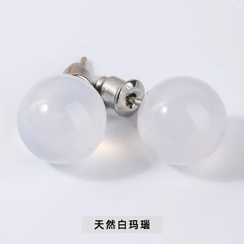 6mm 8mm 10mm Natural Agate Earrings Healing Crystal Stone Round Ball Pearl Beads Stud Fashion Jewelry for Women Girl Wholesale