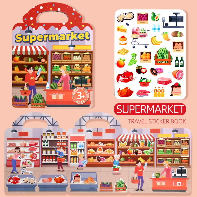 Jelly Sticker Book for Kids DIY Quiet Fun with Scene Stickers Reusable Paste Puzzle Book Educational Activity for Children