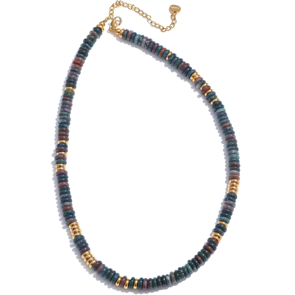 Yhpup Colorful Natural Stone Beads Handmade Chain Y2K Fashion Necklace for Women Stainless Steel Waterproof Collar Jewelry Gift