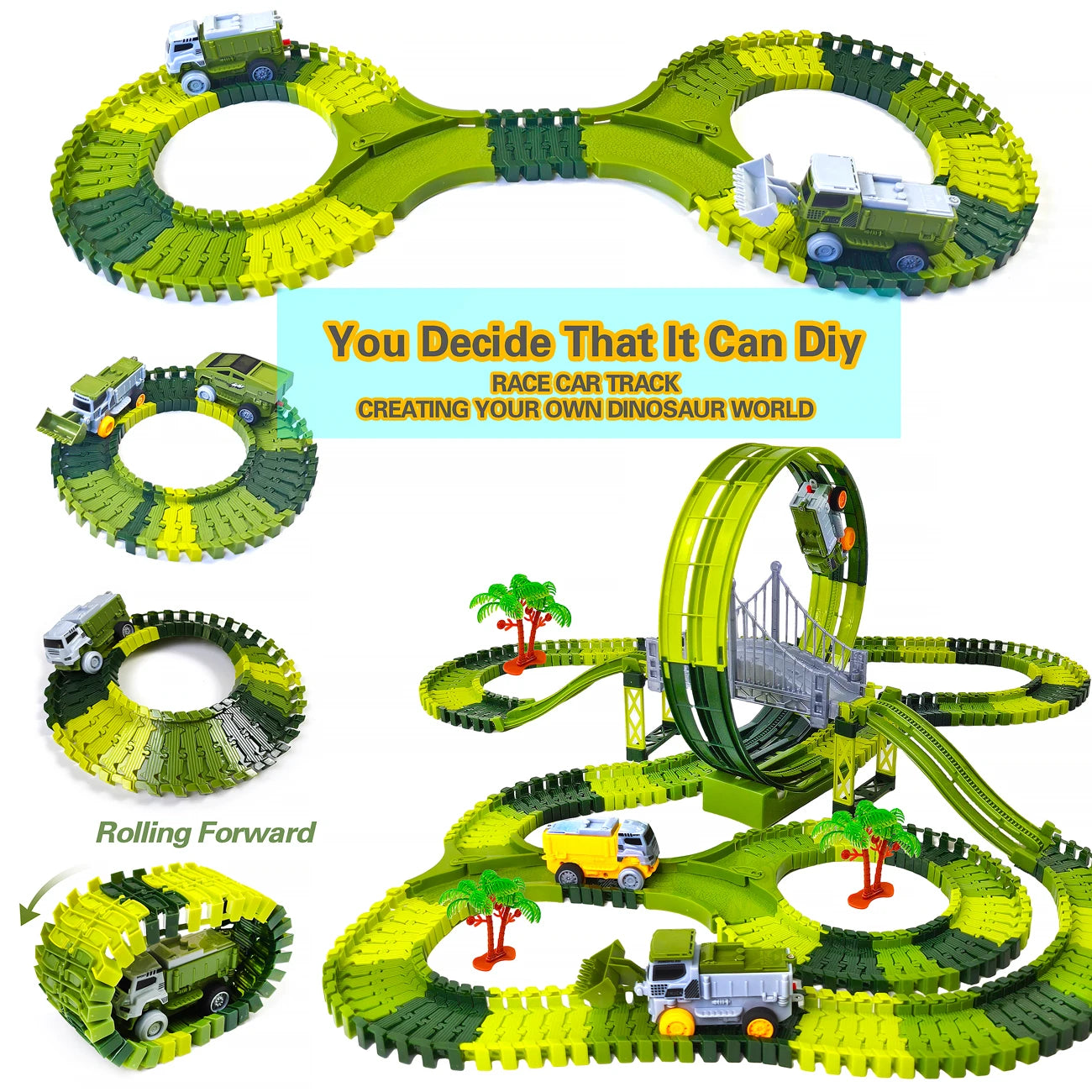 Electric Dinosaur Racing Car Track Set Magic Climbing Flexible Rail Car Educational Puzzle Toy for Kids