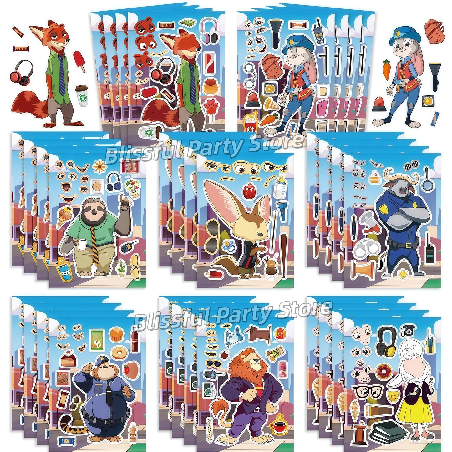 Zootopia Party Favors Slap Bracelets Keychain Stamp Popcorn Box Gift Bag Fillers Kids Birthday Decor Baby Shower Supplies Gifts