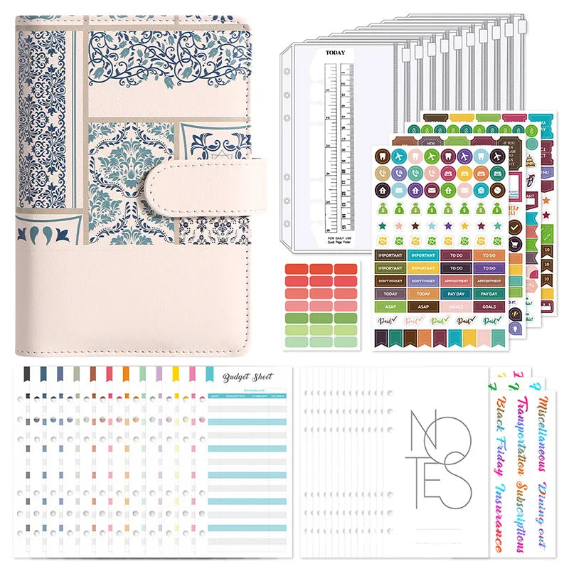 A6 Retro Splice Money Budget Planner Binder Zipper EnvelopesCash Envelopes For Budgeting Money Organizer Binder