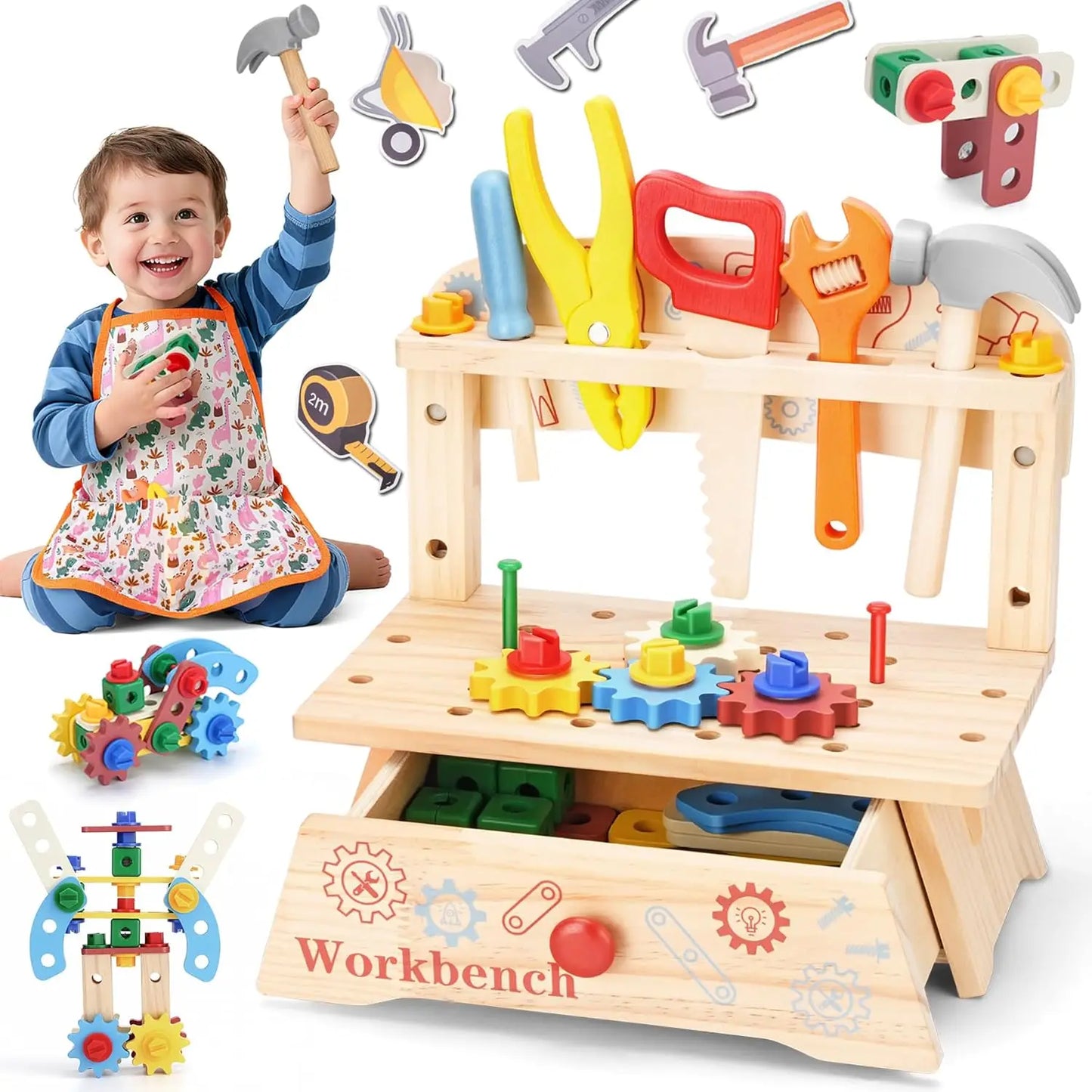 Wooden Tool Bench for Kids,Montessori Educational Pretend Play Construction Toy,Activity Gift Construction Toy for Boys Girls