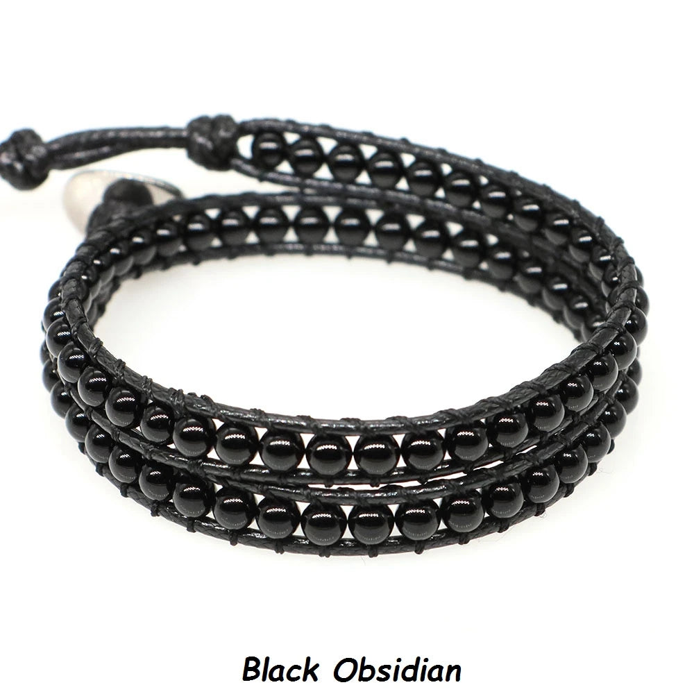 Natural Stone Bohemian Wrap Bead Bracelet Lapis Lazuli 2 Strands Multilayer Leather Rope Woven Bangle For Women Men Jewelry Gift