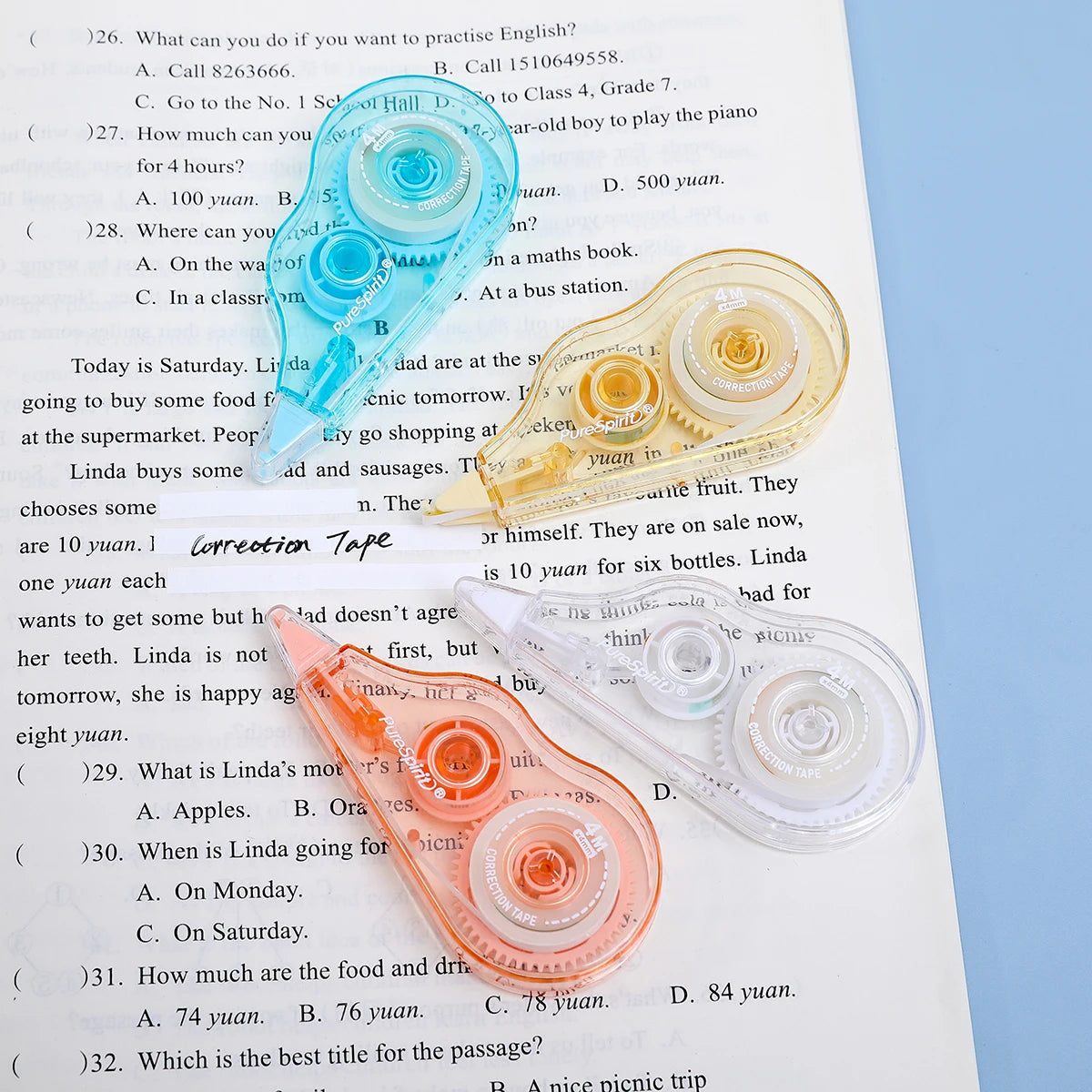 4/12pcs 13.1 Ft  Correction Tape Tear-Resistant Tape Bulk for School, Office, Note Taking, Journal(Tape Width 0.16in)