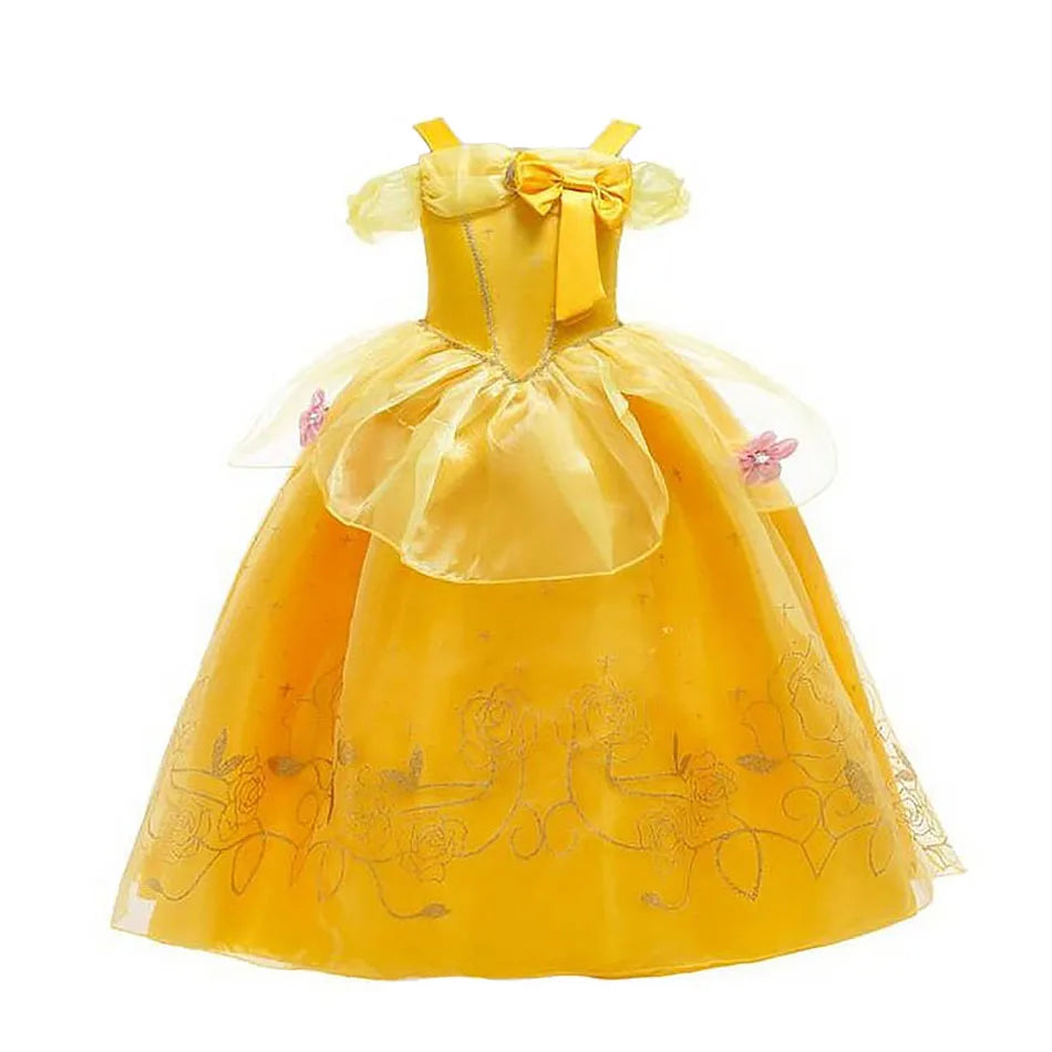 Girl Belle Dress Up Sleeveless Floral Children Party Princess Costume Kids Beauty and The Beast Halloween Carnival Outfit Clothe